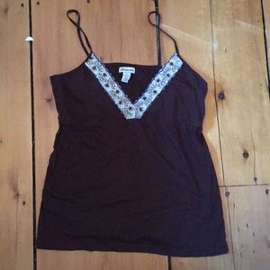 Brown Beaded Tank Top